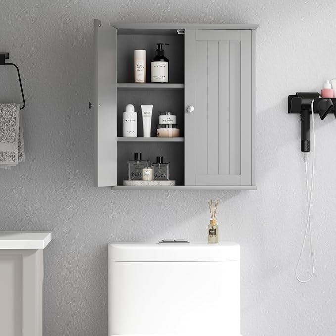Shintenchi Bathroom Wall Medicine Cabinet with 2 Door, Bathroom Storage Organizer Over The Toilet,Space Saving Storage with 3-Tier Shelves,Gray