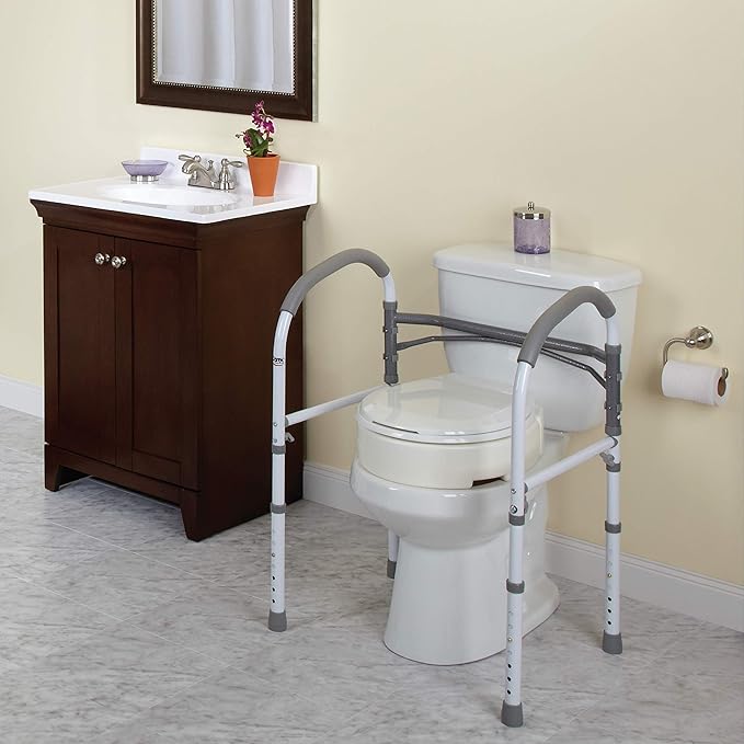 Carex Toilet Safety Rails, Adjustable and Detachable Toilet Safety Frame with Handles for Elderly, Handicap, or Disabled, Heavy-Duty Non-Slip Bathroom Grab Bar, with Padded Handles and Aluminum Frame