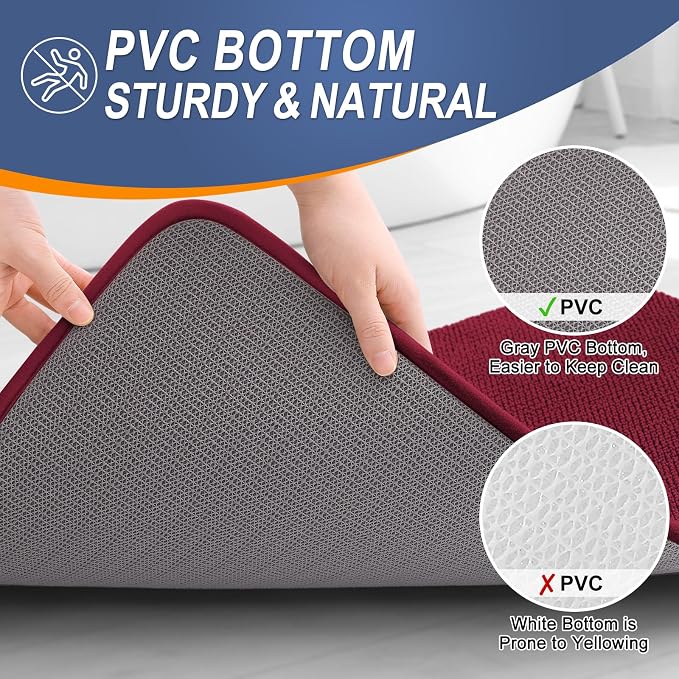OLANLY Thick Memory Foam Bathroom Runner Rugs 47x20, Extra Soft Absorbent Long Bath Rug, Quick Dry, Non-Slip, Machine Washable Bath Mats for Bathroom, Tub and Shower, Home Decor Accessories, Burgundy