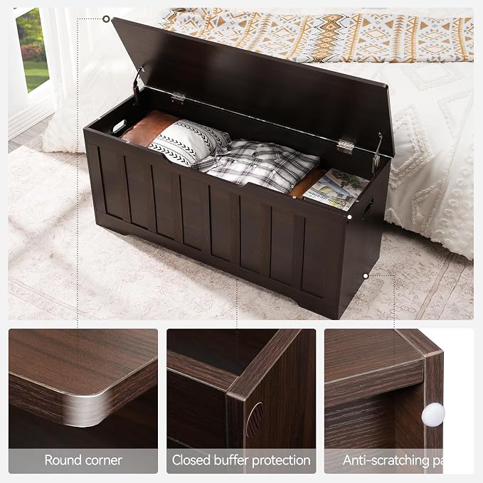 VANKILEY 43.3" Storage Chest Extra Large,Storage Trunk with 2 Safety Hinges,Wooden Storage Bench,Shoe Bench,43.3x15.7x19.1 Inch,Easy Assembly,Storage Bench for Bedroom,Living Room,entryway(Espresso).