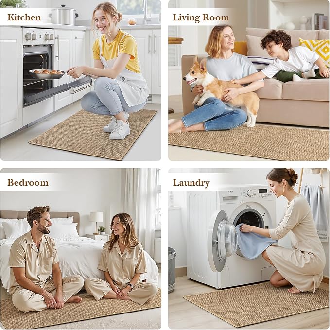 Kitchen Rugs and Mats, Non Slip Washable Set of 2 PCS, Absorbent Kitchen Mats for Floor, Kitchen Runner Rug, Rubber Backing, for Kitchen Decor, Front of Sink (Khaki, 20’’*32’’+20’’*60’’)