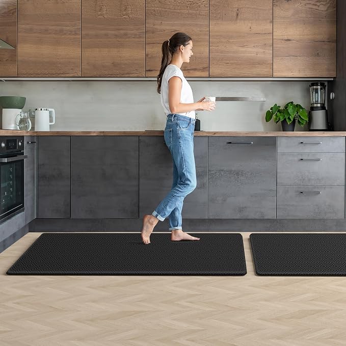 Mattitude Kitchen Mat 2PCS Kitchen Rugs Cushioned Anti-Fatigue Rug Waterproof Standing Desk Mat Kitchen Mats for Floor Kitchen Rug Set for Kitchen, Sink, Office 17.3"×30"+17.3"×47"-0.47inch Black