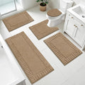Pauwer Bathroom Rugs Set 5 Piece Non Slip Washable Bath Mat Set with U Shaped Contour Toilet Rugs Plush Absorbent Microfiber Shower Mat and Toilet Lid Cover for Bathroom, Khaki