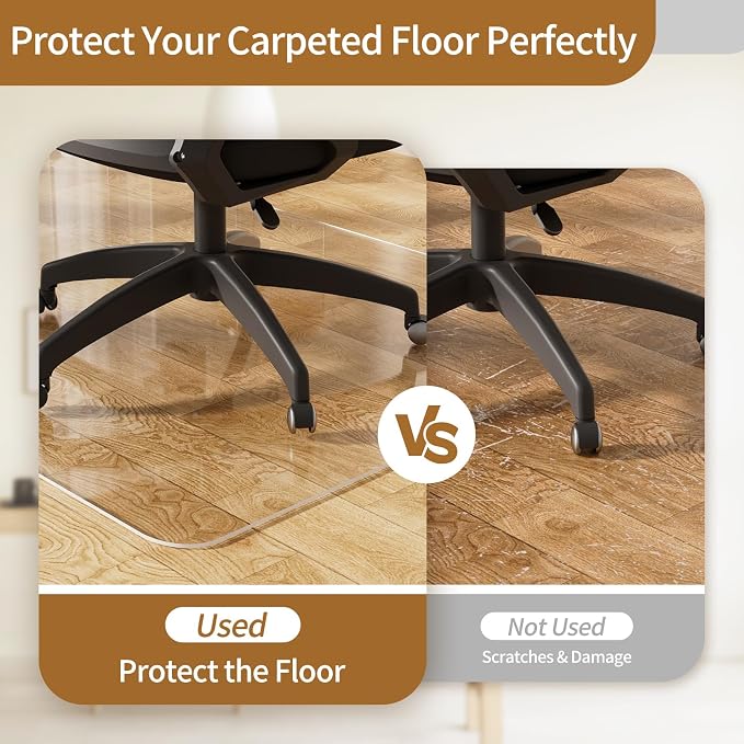 Office Chair Mat for Hard Floors 48 x 60 Inch, Clear Plastic Floor Protector for Rolling Desk & Computer Chairs, Transparent Under Desk Mat for Hardwood, Wood & Tile Floors