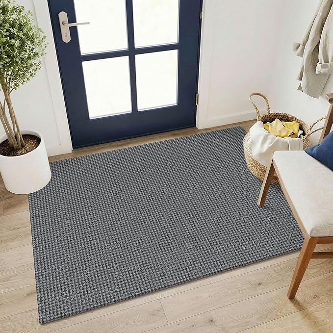 KOZYFLY Washable 3x4 Entry Area Rug, Braided Throw Rugs for Entryway, Non Slip Door Mat Indoor Outdoor Entrance, Front Porch Foyer Carpet for Kitchen, mudroom, Bathroom, Grey/Dark Grey