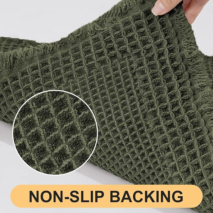 Waffle Bath Mat, Boho Woven Modern Bath Rug Absorbent Non Slip, Ultra Soft Bathroom Mats, Machine Washable Knit Bath Rugs with Border for Bathroom, Bedroom, Kitchen, Shower, Tub, 36"x24", Dark Green