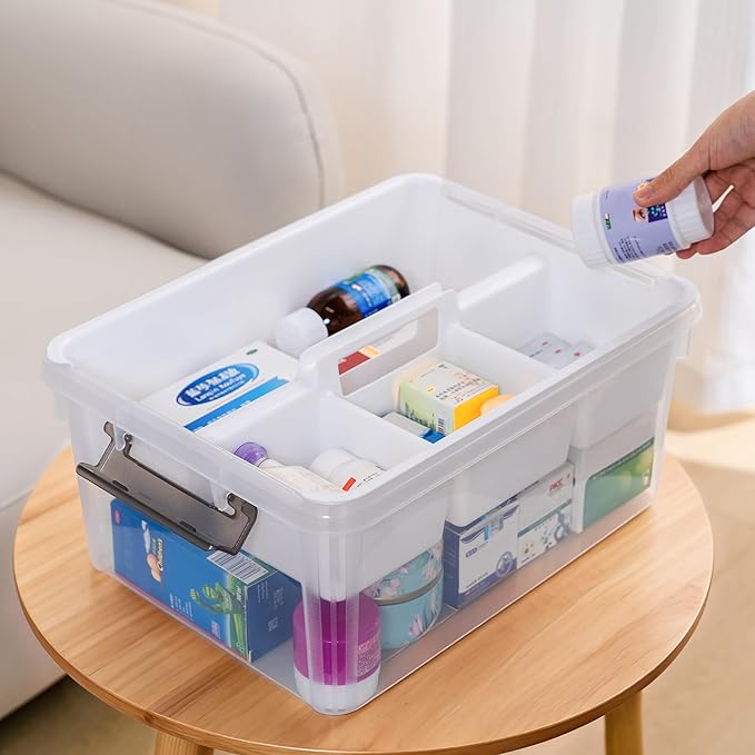 Citylife 17 QT Plastic Storage Bins Clear Storage Box with Removable Tray Stackable Latching Box with Handle for Organizing Tool, Craft, Office, Bead