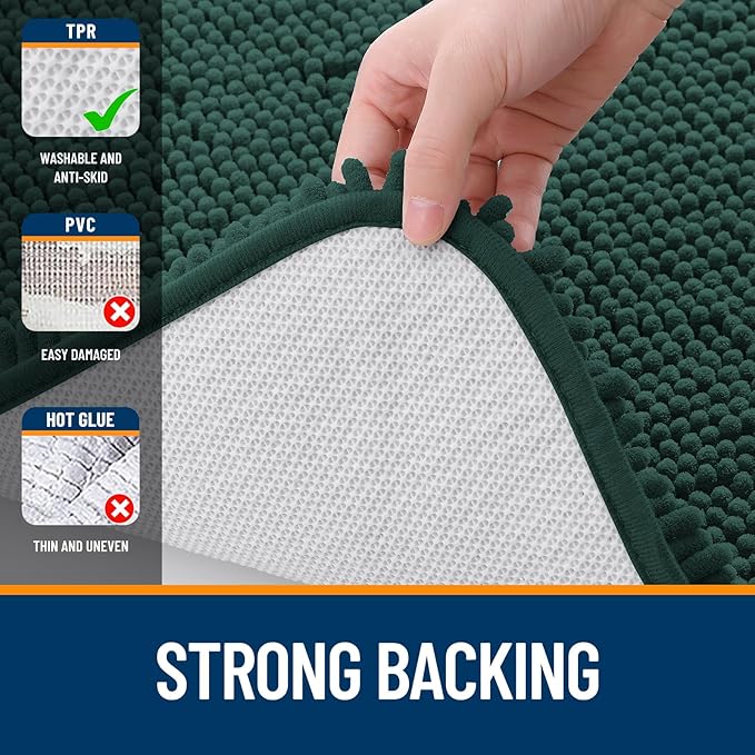 OLANLY Toilet Rugs U-Shaped 24x24, Extra Soft Absorbent Chenille Contour Bathroom Rugs for Toilet, Dry Quickly, Machine Washable, Non-Slip Bath Mat, Blackish Green