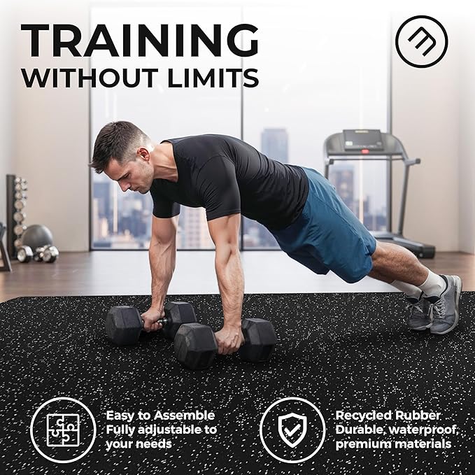 bemaxx Gym Mats Set - 18 pcs EVA Interlocking Foam Floor Tiles (12.6"x12.6"x0.4") 18sqft Protective Gym Flooring Sports Home Workout Exercise Mats Puzzle Garage Fitness Play-Room Pool Treadmill Bike