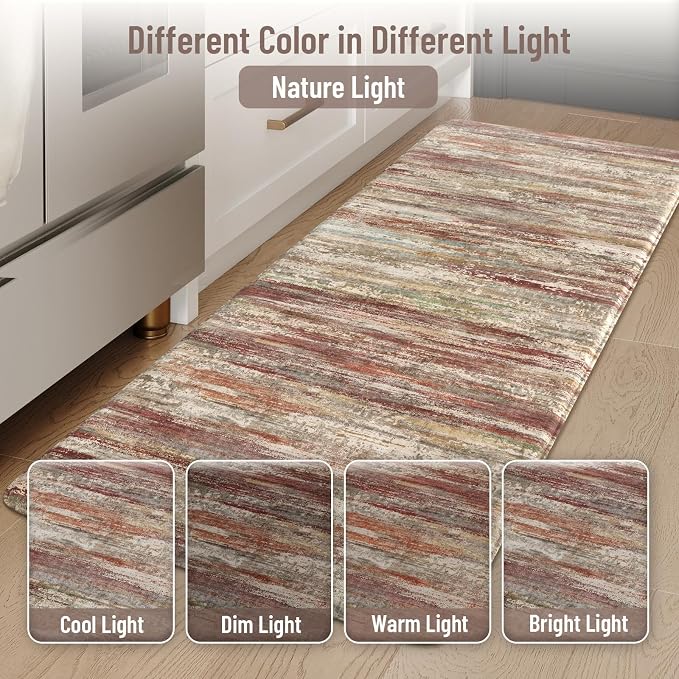 KIMODE Kitchen Mats Cushioned Anti Fatigue, Half Moon Abstract Kitchen Rugs Sets of 2, Farmhouse Padded Kitchen Floor Mats Non Slip, Ergonomic Standing Desk Mats for Sink Laundry Office Brown 18"x28"