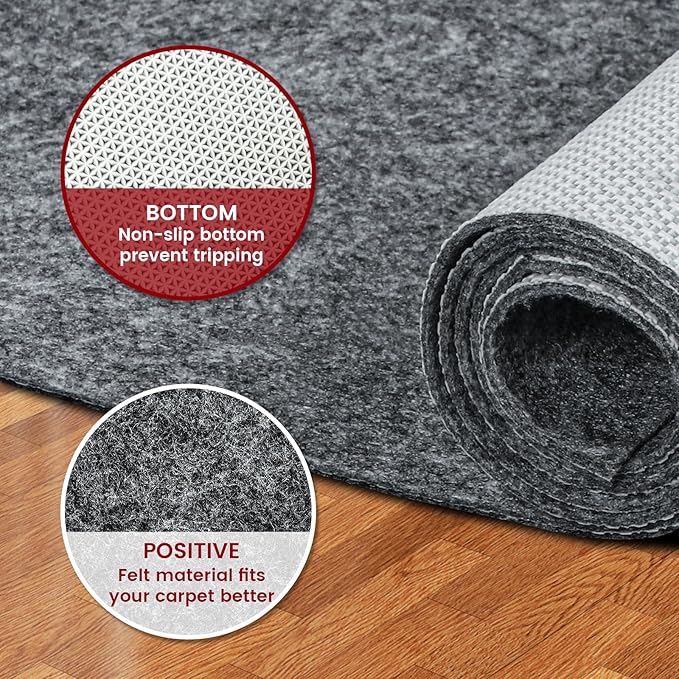 Waterproof Rug Pad, 8x10 ft Area Rug Non-Slip Carpet Pad, Non-Slip Rug Pads for All Floors and Finishes, Felt Pad for Hardwood Floors, Keeps Carpets in Place Soft and Safe