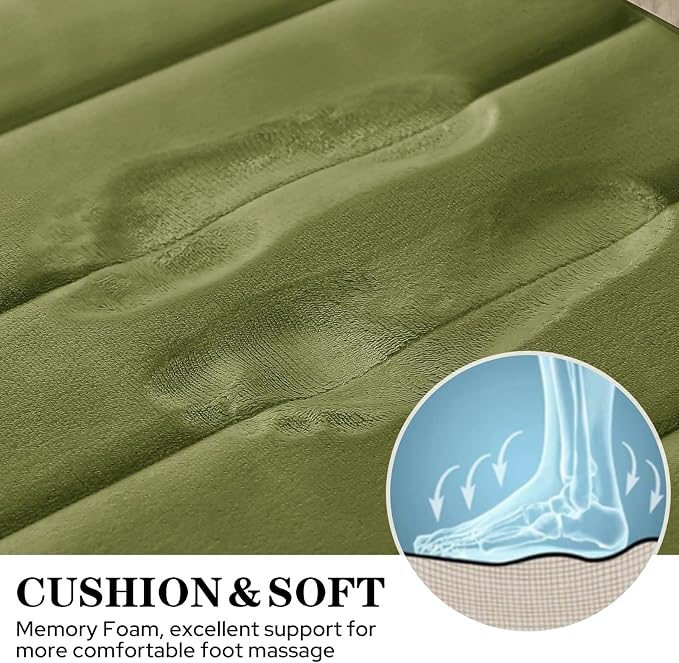 BYSURE Sage Green Memory Foam Bathroom Rug Set 3 Piece, Non Slip Extra Soft Absorbent Machine Washable Toilet Bath Toilet Mat (17"x24"+20"x32"+U Shape 20"x24")