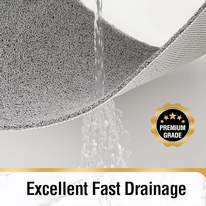 HITSLAM Shower Mat with Center Drain Hole, 24 x 16 Inch Non Slip Bath Mat for Textured Tub, Soft Loofah-Style Bathtub Mat Without Suction Cup, Quick Drying Stall Floor Mat, Bathroom Accessories, Grey