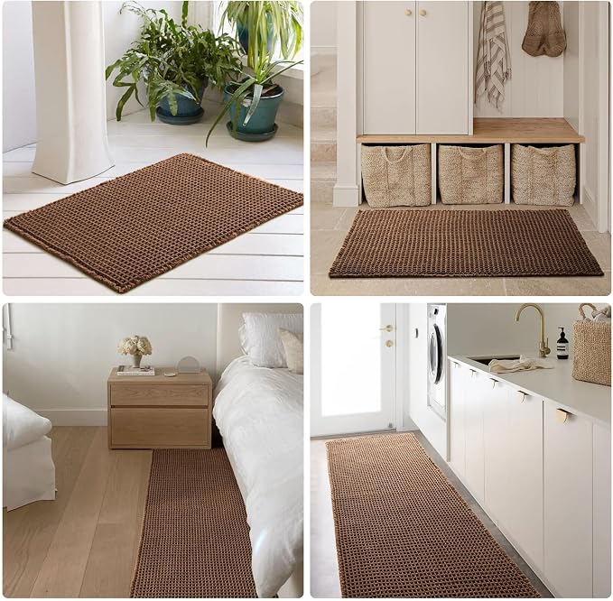 TYUU Waffle Runner Rug Bathroom, Long Boho Bathroom Rugs Non Slip Washable Super Absorbent Quick Dry Farmhouse Bath Decor, 60"x24" Mocha