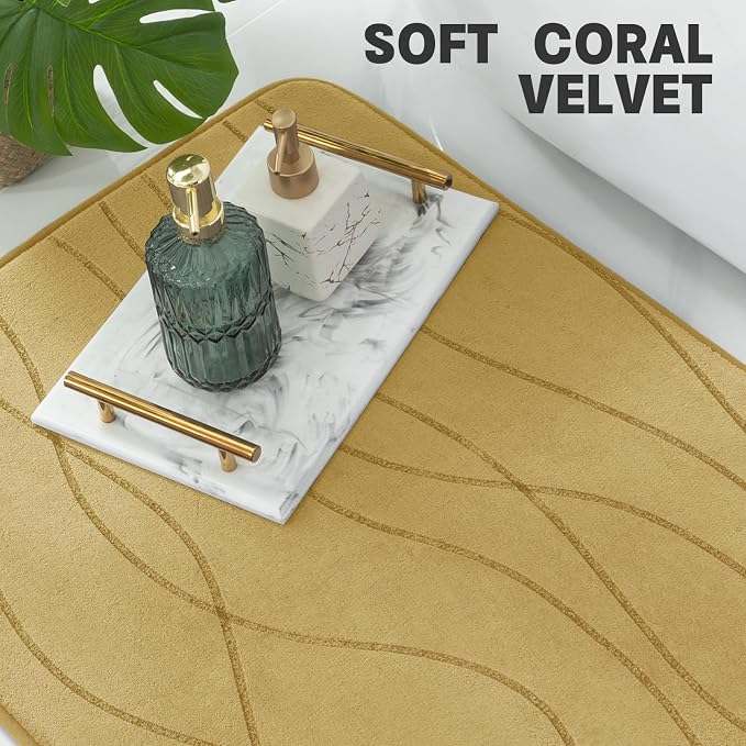 YIHOUSE Memory Foam Bathroom Rug Sets, Beige, 5 Piece | Ultra Soft, Absorbent, Non-Slip, Machine Washable