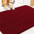 Smiry Dog Door Mat for Muddy Paws 30x20, Absorbent Dirt Trapper, Non-Slip Washable Chenille Entryway Rug for Inside Floor, Red, Classic Solid