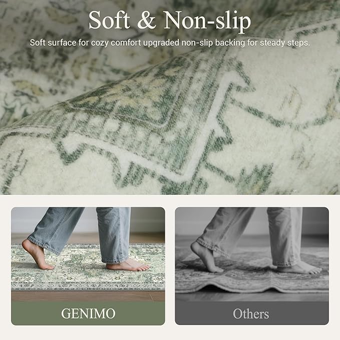 GENIMO Kitchen Rugs Non Slip Washable, 2PCS Kitchen Mats for Floor, Cushioned Standing Mat, Kitchen Runner Rug Floor Mat for Kitchen Decor, Laundry, Sink, Entryway, Home, 20"x32"+20"x48", Light Green