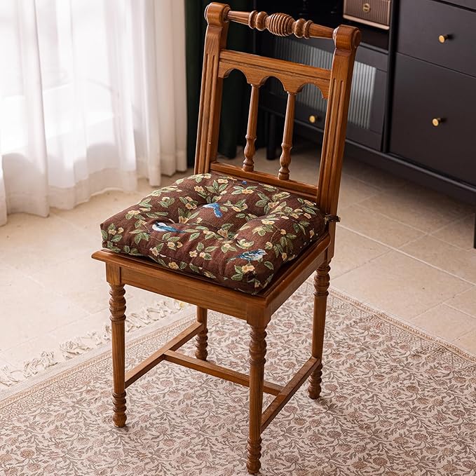 vctops Farmhouse Bird Print Chair Cushions with Ties U-Shaped Soft Comfortable Chair Pads Non Slip Seat Cushions for Indoor Dining Room and Kitchen Chairs (Coffee,16"x16")
