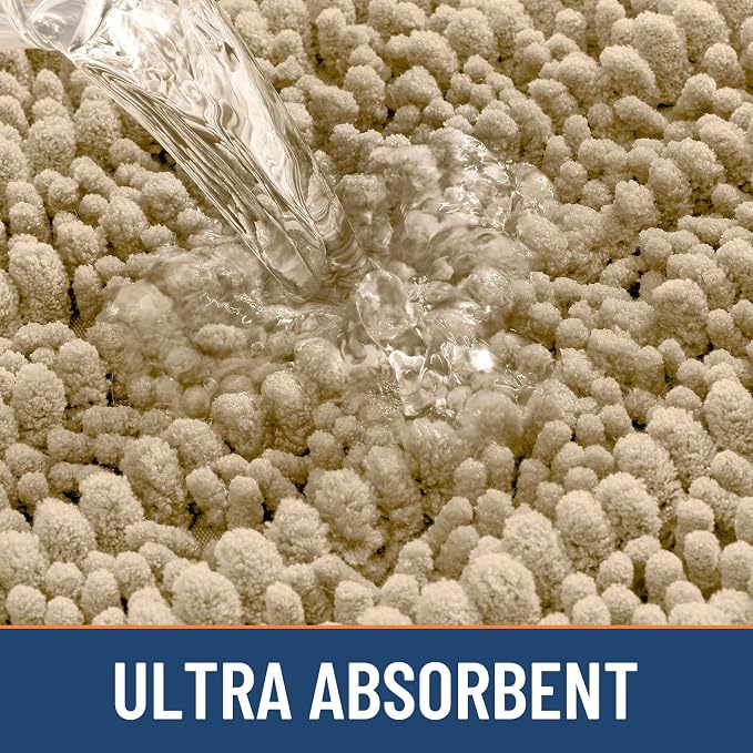 Smiry Bathroom Toilet Rugs U Shaped 24x20, Extra Soft Absorbent Non Slip Rubber Backing Chenille Contour Bath Rugs for Toilet, Machine Washable Contoured Bath Mats, Beige