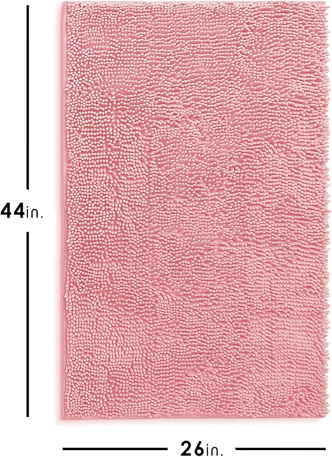 Hearth & Harbor Bathroom Rugs, Chenille Bath Mat - Machine Washable Bath Mats for Bathroom Non-Slip Backing Rubber, Quick Dry Bathroom Mat, 26 x 44 - Pink