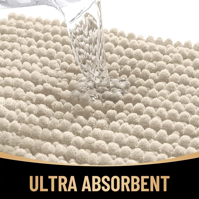 OLANLY Thick Toilet Rugs U-Shaped 24x20, Extra Soft Absorbent Shaggy Chenille Contour Bathroom Rugs for Toilet, Dry Quickly, Machine Washable, Non-Slip Bath Mat, Sand