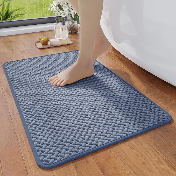 YDKGL Bathroom Rugs Non Slip, Super Absorbent Quick Dry Bath Mats for Bathroom, Foam Weave Texture Thin Bath Rugs Washable with Rubber Backing Fit Under Door Outside Shower,16" x 24“