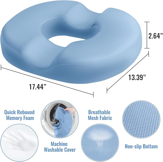 CloudBliss Donut Pillow Stadium Seat Cushion for Tailbone Pain Relief and Hemorrhoids, Memory Foam Seat Chair Cushion, Portable Seat Cushions for Bleachers, Car, Home & Office