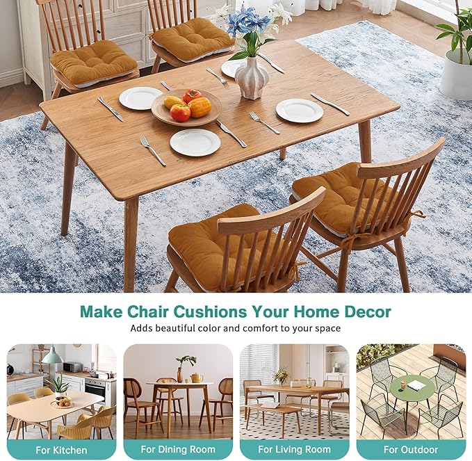 BETU Chair Cushions for Dining Chairs Set of 4,Thick Kitchen Table Chair Pads with Ties,Non Slip Backing and Covers, Seat Cushion for Dining Room,Bar,Patio Chairs,15.5"X15.5"X3.5"