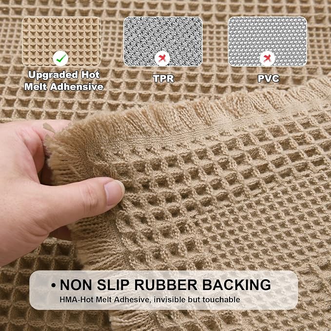 JIUZHEN Set of 2 Waffle Bath Mats Super Absorbent Bath Mat Non Slip Bathroom Rugs for Bathroom Floor Dry Fast Washable Boho Rugs for Beside Tub, 16" x 24" +20" x 32", Loop-Brown