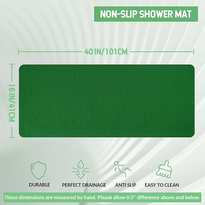 Hargiis Non-Slip Bathtub Mat, Anti Slip Shower Mat, Fast Drying Bathtub Mats, Foot Scrubber Mat, Anti Slip Mat for Tub, Floor, Bathroom, Kitchen, Home, Hotel (Dark Green 40"×16")