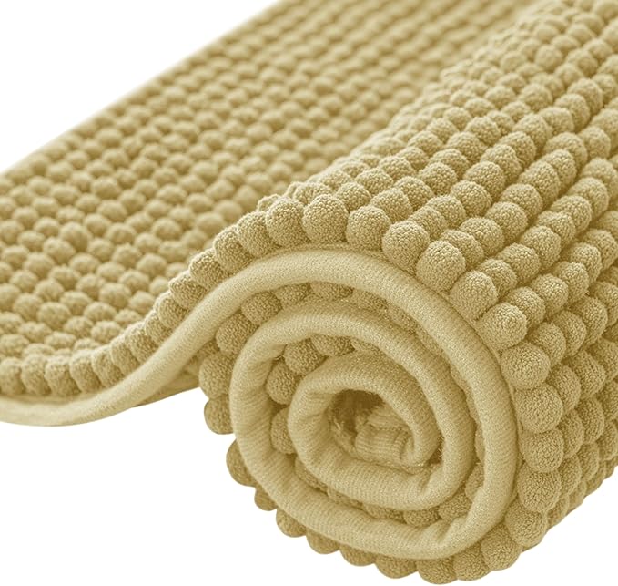 SUBRTEX Bathroom Rugs Chenille Bath Rug, Soft Short Plush Bath Mat, Water Absorbent Shower Mat, Quick Dry Machine Washable(Yellow, 24" x 36")