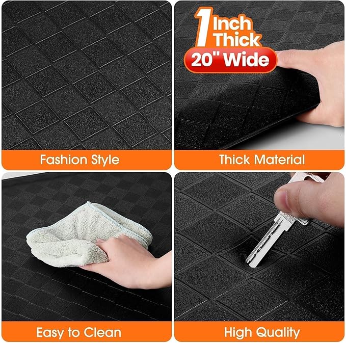 StepRite 1” Thick Kitchen Mats for Floor, Anti Fatigue Kitchen Rugs, Non-Slip,Heavy Duty Water Resistant Kitchen Rug, Standing Desk Mat for Friends, Family, Home, Kitchen, Office (72" x 20", Black)