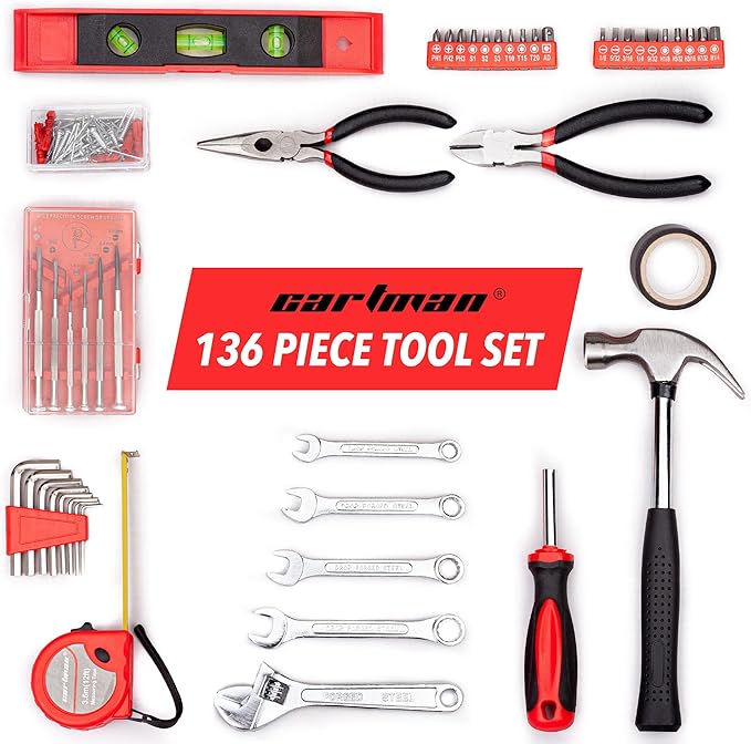 CARTMAN 136-Piece Tool Set General Household Hand Tool Kit with Plastic Toolbox Storage Case