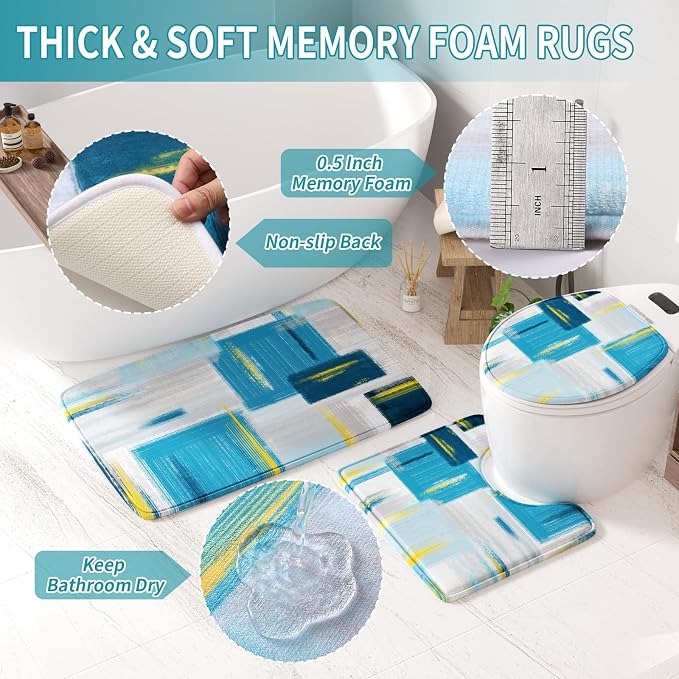 XLHOMO Bathroom Set - Teal Blue Bathroom Accessories Set, Bathroom Sets with Shower Curtain and Rugs, Teal Blue Shower Curtain Set with Bathroom Trash Can, Soap Dispenser, Soap Dish for Home Decor