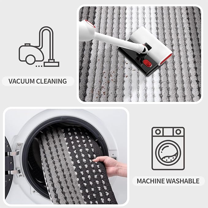 Kitinjoy Indoor Outdoor Door Mat, 48x30 Non-Slip Absorbent Dirt Trapper, Low-Profile Washable Inside Entrance Front Floor Mat, Sturdy Soft Entry Dotted Ombre Doormats for Entryway, Grey