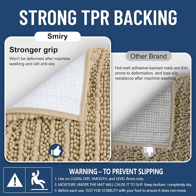 Smiry Bathroom Toilet Rugs U Shaped 24x20, Extra Soft Absorbent Non Slip Rubber Backing Chenille Contour Bath Rugs for Toilet, Machine Washable Contoured Bath Mats, Beige