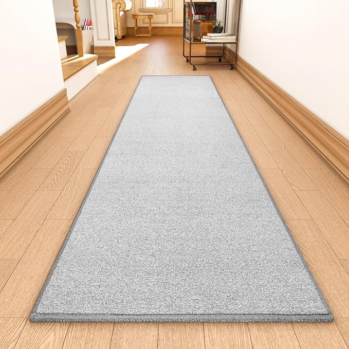 AREDO Runner Rug with Non Slip Rubber Backing, Washable Soft Floor Carpet for Kitchen, Hallway, Entryway Indoor, Bedroom, Laundry, Low Pile Area Rugs, Solid color with Pointillism style, 2*10 ft GREY