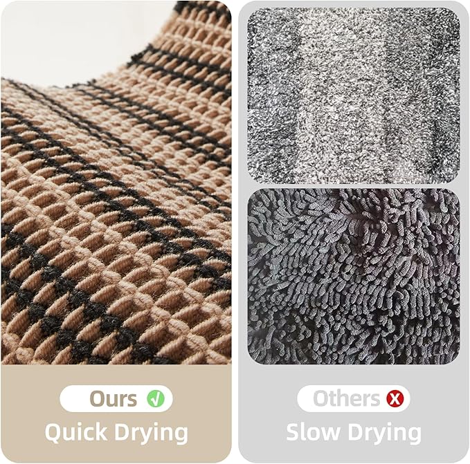 TYUU Waffle Runner Rug Bathroom, Long Boho Bathroom Rugs Non Slip Washable Super Absorbent Quick Dry Farmhouse Bath Decor, 72"x24" Black and Khaki