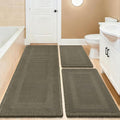 Upgrade Waffle Bath Mat Set 3 Piece, Greyish Green, Boho Bathroom Rugs Absorbent Non Slip, Ultra Soft Bathroom Mat, Machine Washable Knit Bath Rugs with Tassels for Bathroom, Kitchen, Shower, Tub