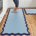 Arenarug Scalloped Navy Blue Kitchen Mats Rugs Sets of 2 Cushioned Anti Fatigue Floor Mat Waterproof Kitchen Rugs Non Slip Foam Comfort Standing Mat for Sink Laundry