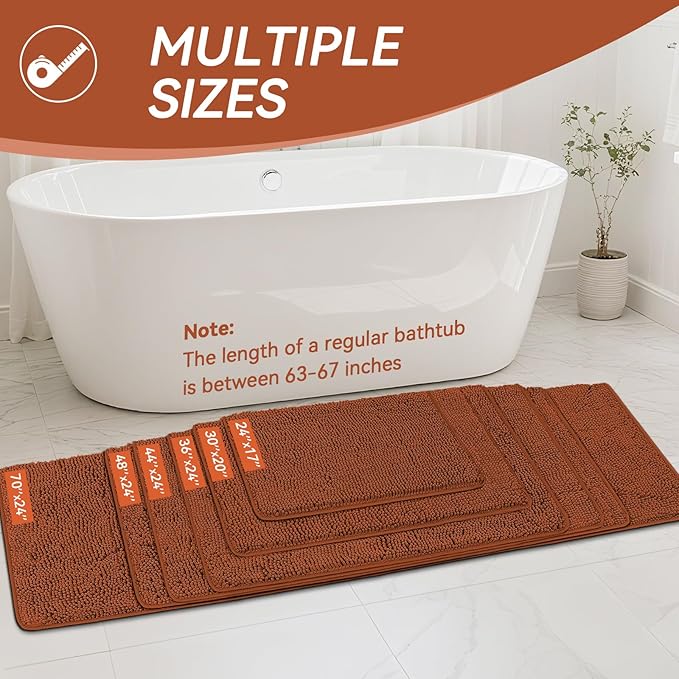 Bcoimo 30x20 Chenille Bath Mat – Non-Slip with Backing Bath Rug Ultra-Absorbent and Machine Washable Bathroom Mat Quick-Dry Design. Ideal for Bathroom Shower and Tub Areas