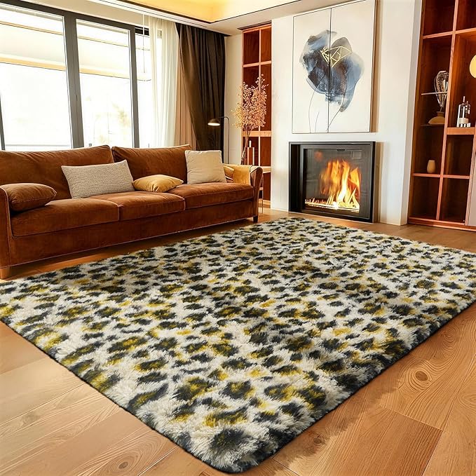 Ophanie 6x9 Leopard Rugs for Living Room Bedroom, Large Cheetah Print Rug Fluffy Shag Fuzzy Plush Soft Throw,Large Shaggy Floor Big Faux Animal Throw Carpets,Home Decor Aesthetic