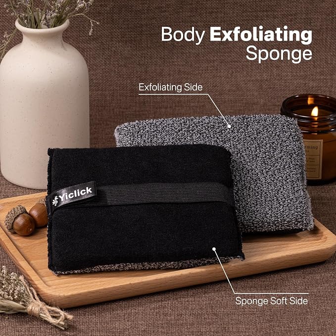 Yiclick Exfoliating Body Scrubber (2 Pack), Body Scrubber Exfoliator, Exfoliating Sponge for Shower Bath, Shower Loofah Luffa Lufa with Handle for Men Women, Dead Skin Exfoliator for Body Scrub