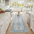 RELEANY Area Rugs Runner 3'x9' Washable Non-Slip, Floral Vintage Distress Medallion Carpet for Kitchen Hallway Bedroom Beside Laundry Room Bathroom, Light Blue Navy Gray White