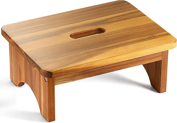 FANATU Wooden Step Stool, 6.5'' One Step Stool for Adults, Wooden Beside Step Support with 550 Lbs Load Capacity,Heavy Duty/Portable/Nonslip/Durable Construction Safe Step Platform for Bedroom/Kitchen