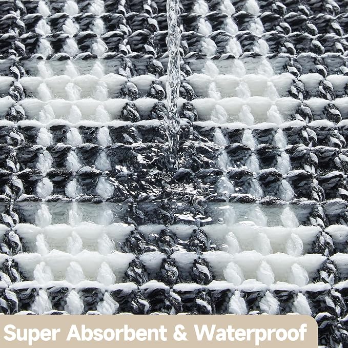 TYUU Waffle Bath Mat, Boho Bathroom Rugs Non Slip Washable Absorbent Checkered Bathroom Mat Quick Dry Farmhouse Bathroom Decor, 36"x24" Black and White