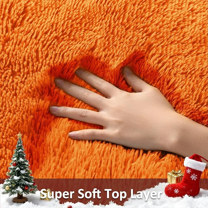 Ophanie Orange Fall Rugs for Bedroom Living Room, Fluffy Fuzzy Furry Carpet, Plush Soft Shaggy Bedside Indoor Floor 4x6 Area Rug for Kids Girls Boys Baby Teen Dorm Nursery Home Decor Aesthetic