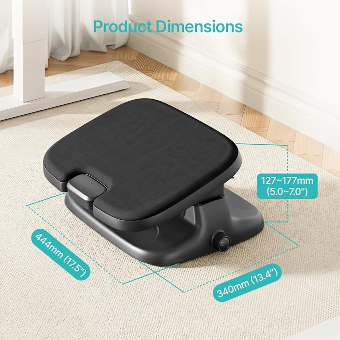 PEGZONE Under Desk Footrest, Adjustable Foot Rest with Height and Degree Angle,Ergonomic Desk Foot Rest with Memory Foam, Foot and Leg Rest for Home & Office