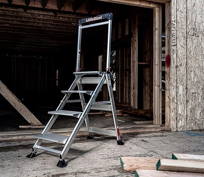 Little Giant Ladders, Jumbo Step, 4-Step, 3 foot, Step Stool, Aluminum, Type 1AA, 375 lbs weight rating, (11904), Gray