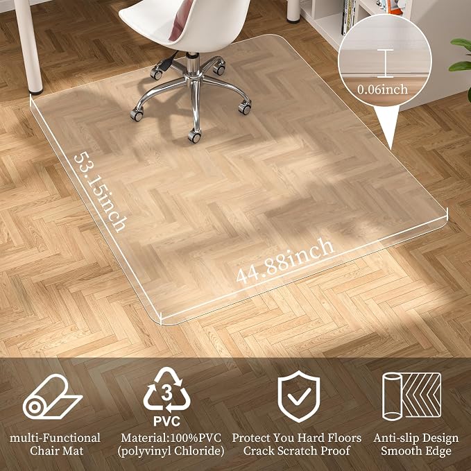 Tonaus Chair Mat for Hard Floor, Computer Chair Mats 45"×54" Transparent Clear PVC Floor Mats, Office Chair Mat Floor Protector for Office Home